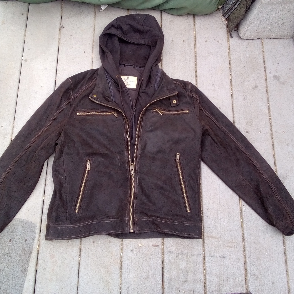 Men's Brown Leather Jacket with Hood. Wilson Vintage USA